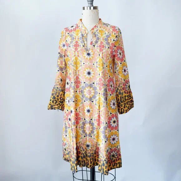Ivy Jane Ditzy Floral Tunic Yellow Orange XS Flower Child Hippie Bohemian Retro - Picture 1 of 10